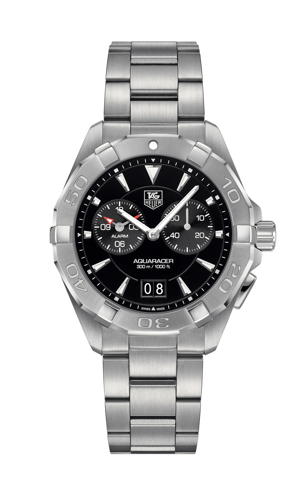 TAG Heuer Aquaracer Black Dial Stainless Steel Mens Quartz Alarm