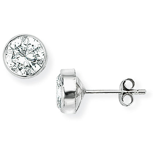 9ct White Gold Rubover Set 6mm Cubic Zirconia Stud Earrings