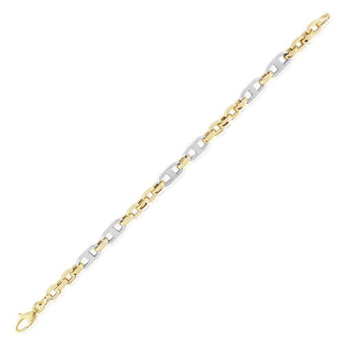 9ct Yellow & White Gold Marine and Belcher Link Bracelet