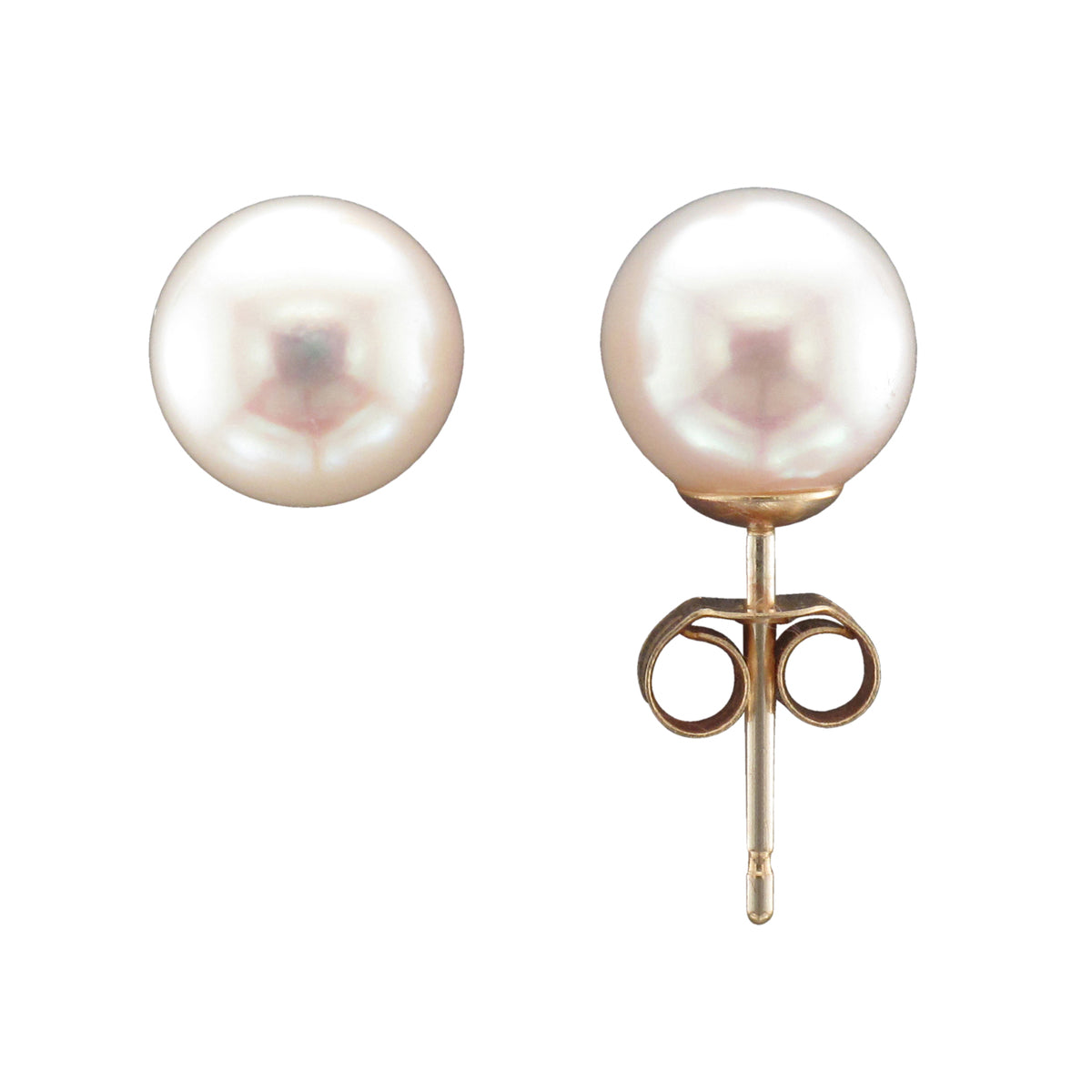 18ct Gold 7mm Cultured Japanese Akoya Pearl Stud Earrings
