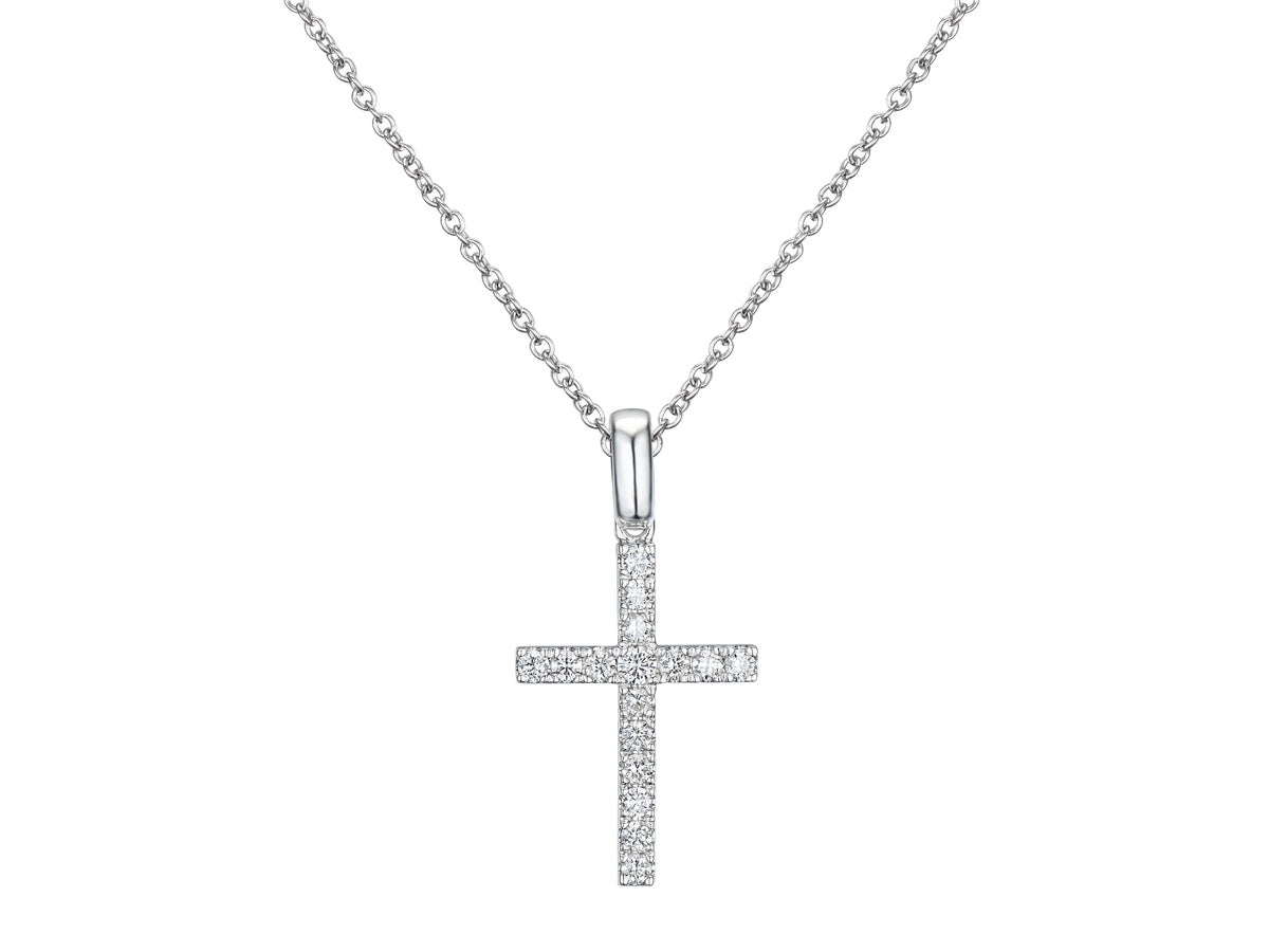 18ct White Gold Diamond Set Cross Pendant Necklace