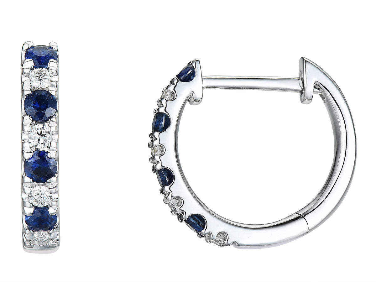 18ct White Gold Claw Set Sapphire & Diamond Hoop Earrings