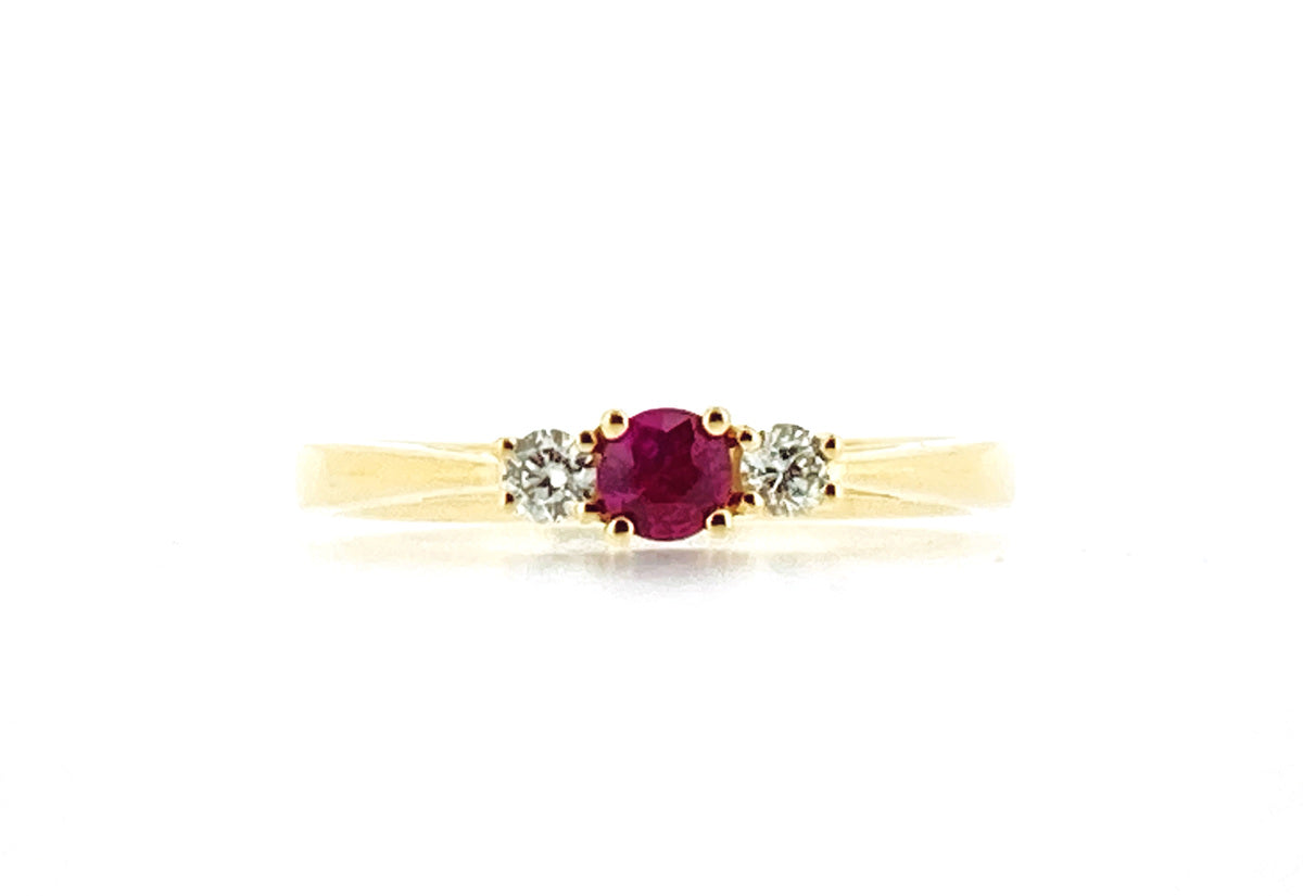 18ct Gold Ruby & Diamond Set Three Stone Trilogy Ring