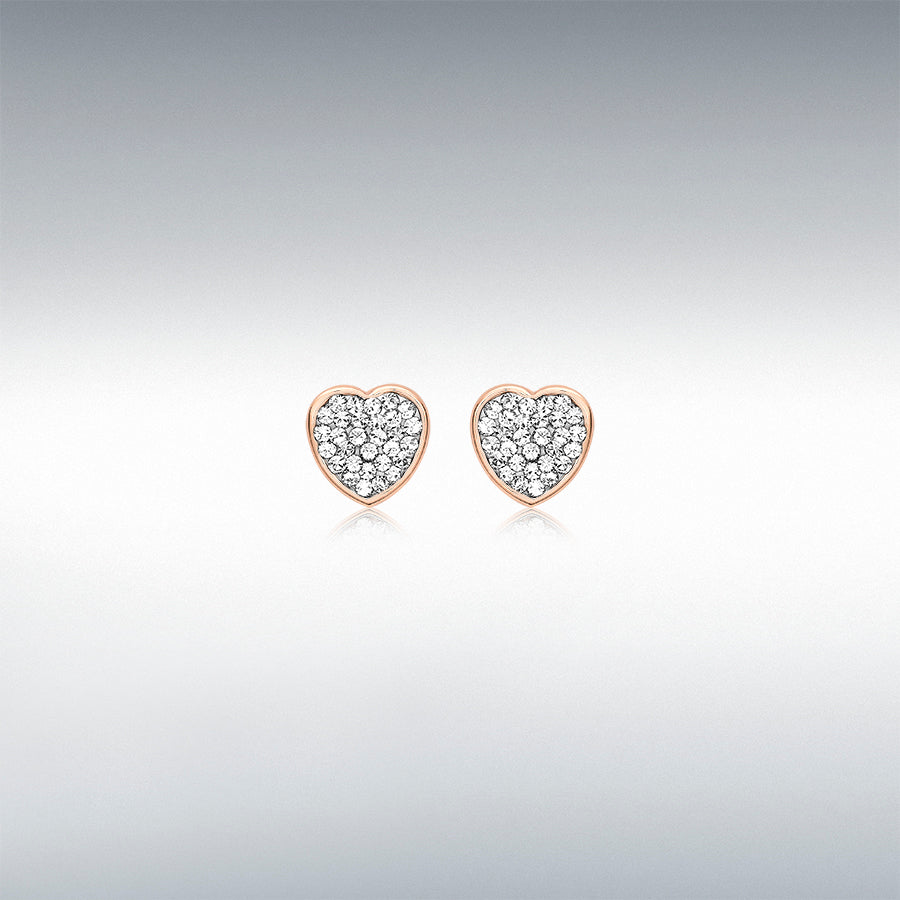 9ct Rose Gold Crystal Set Heart Stud Earrings