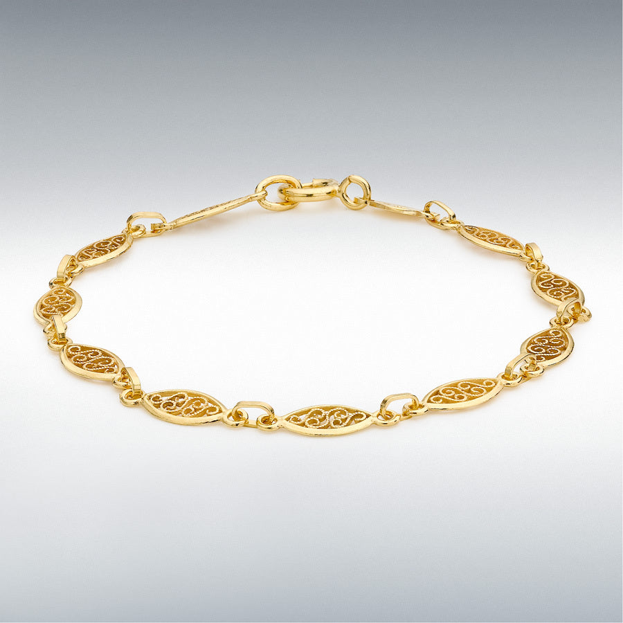 9ct Gold Oval Filigree Link Bracelet