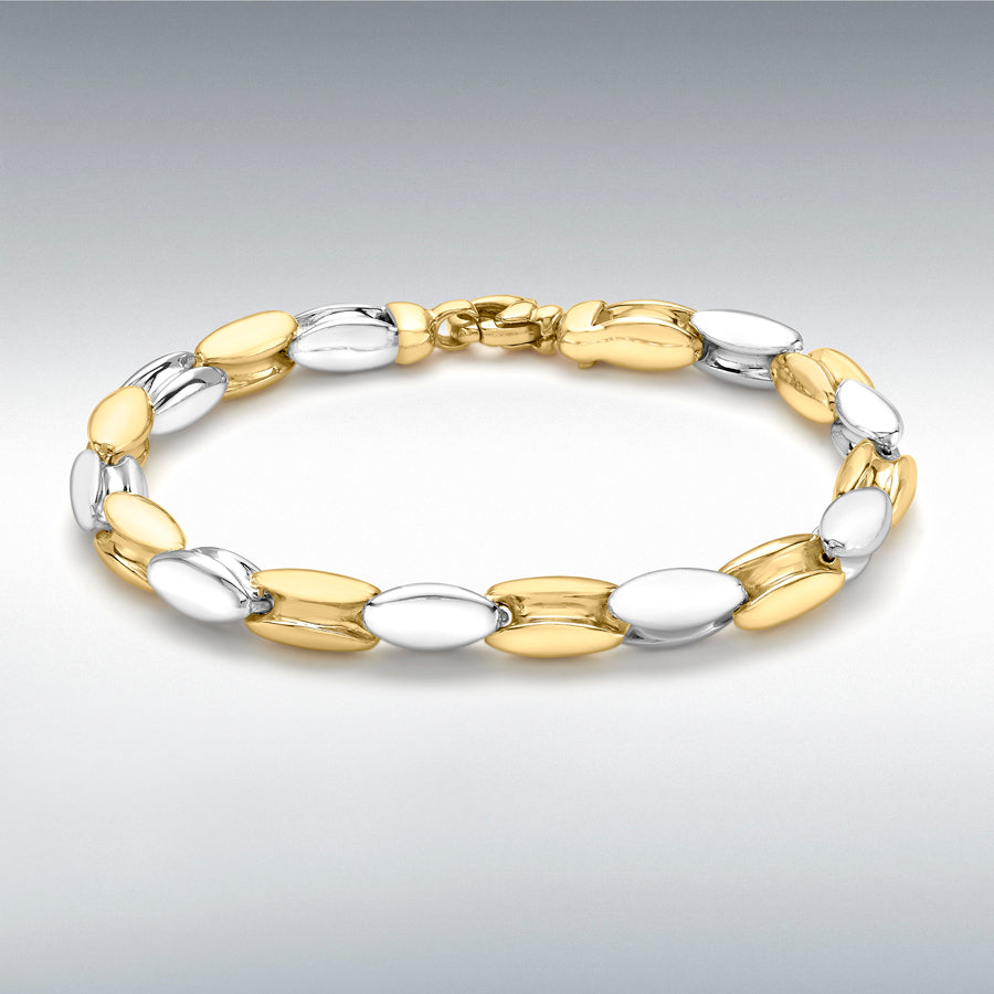 9ct Yellow & White Gold Grooved Oval Link Bracelet