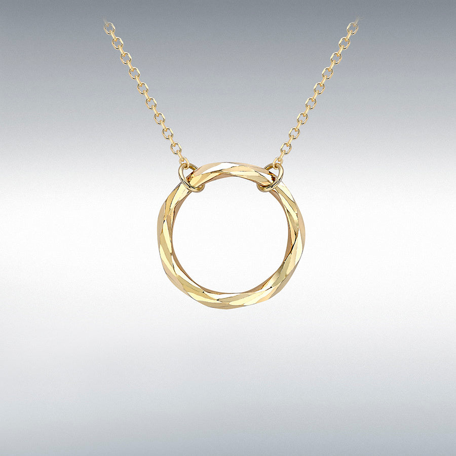 9ct Gold Diamond Cut Open Circle Pendant Necklace