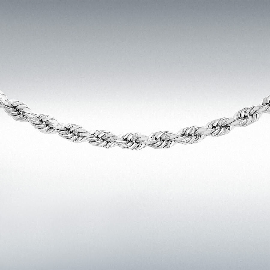 9ct White Gold Hollow Diamond Cut Rope Chain Link 18" Necklace