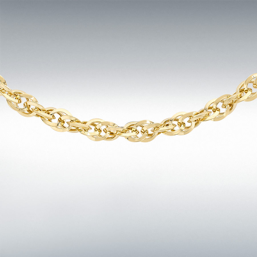 9ct Yellow Gold Hollow Diamond Cut Prince of Wales Rope Chain Link 18" Necklace