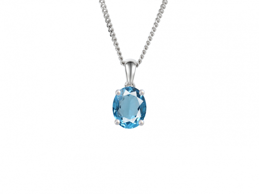 9ct White Gold Blue Topaz Set Pendant Necklace