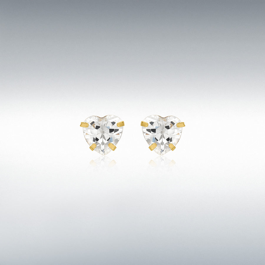 9ct Gold Claw Set Cubic Zirconia Heart Stud Earrings
