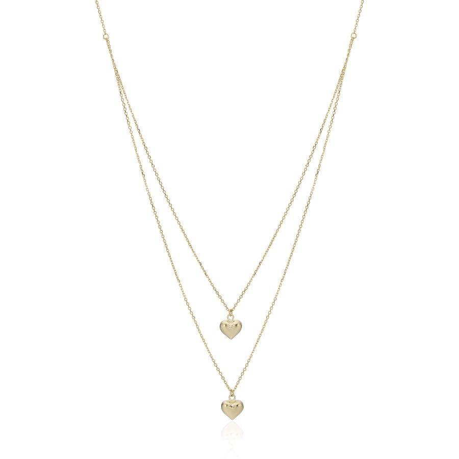 9ct Gold Double Heart Pendant Necklace