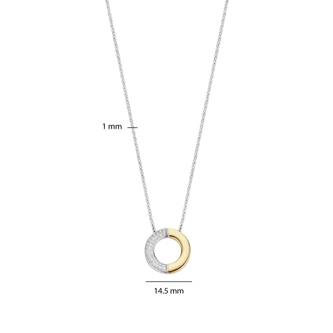 TI SENTO Contrast Sterling Silver & Gold Plated Two Tone Cubic Zirconia Set Circle Pendant Necklace