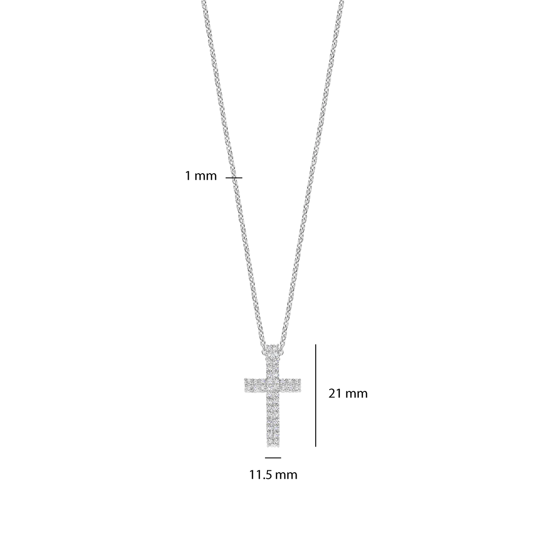 TI SENTO Sterling Silver Cubic Zirconia Set Two Row Cross Pendant Necklace