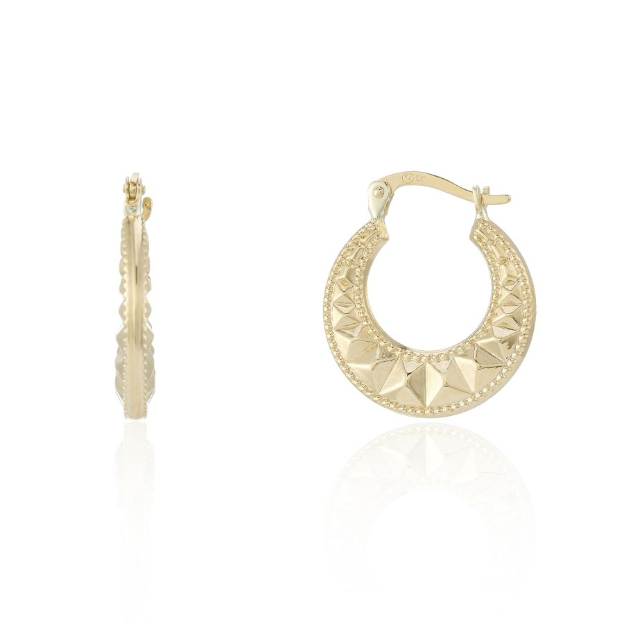 9ct Gold Modern Aztec Creole Hoop Earrings