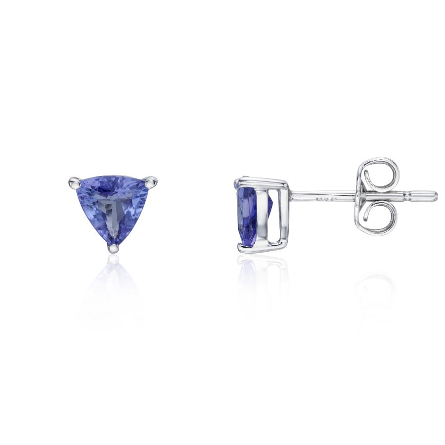 9ct White Gold Trilliant Cut Tanzanite Claw Set Stud Earrings