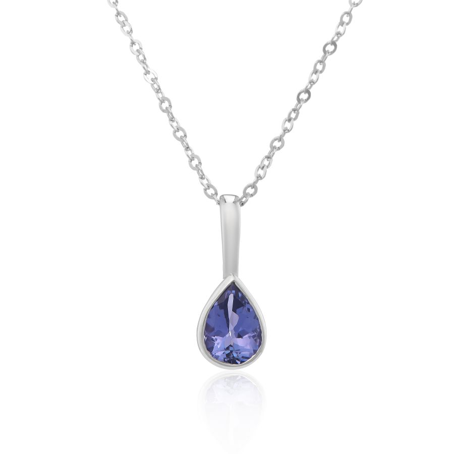 9ct White Gold Teardrop Tanzanite Pendant Necklace