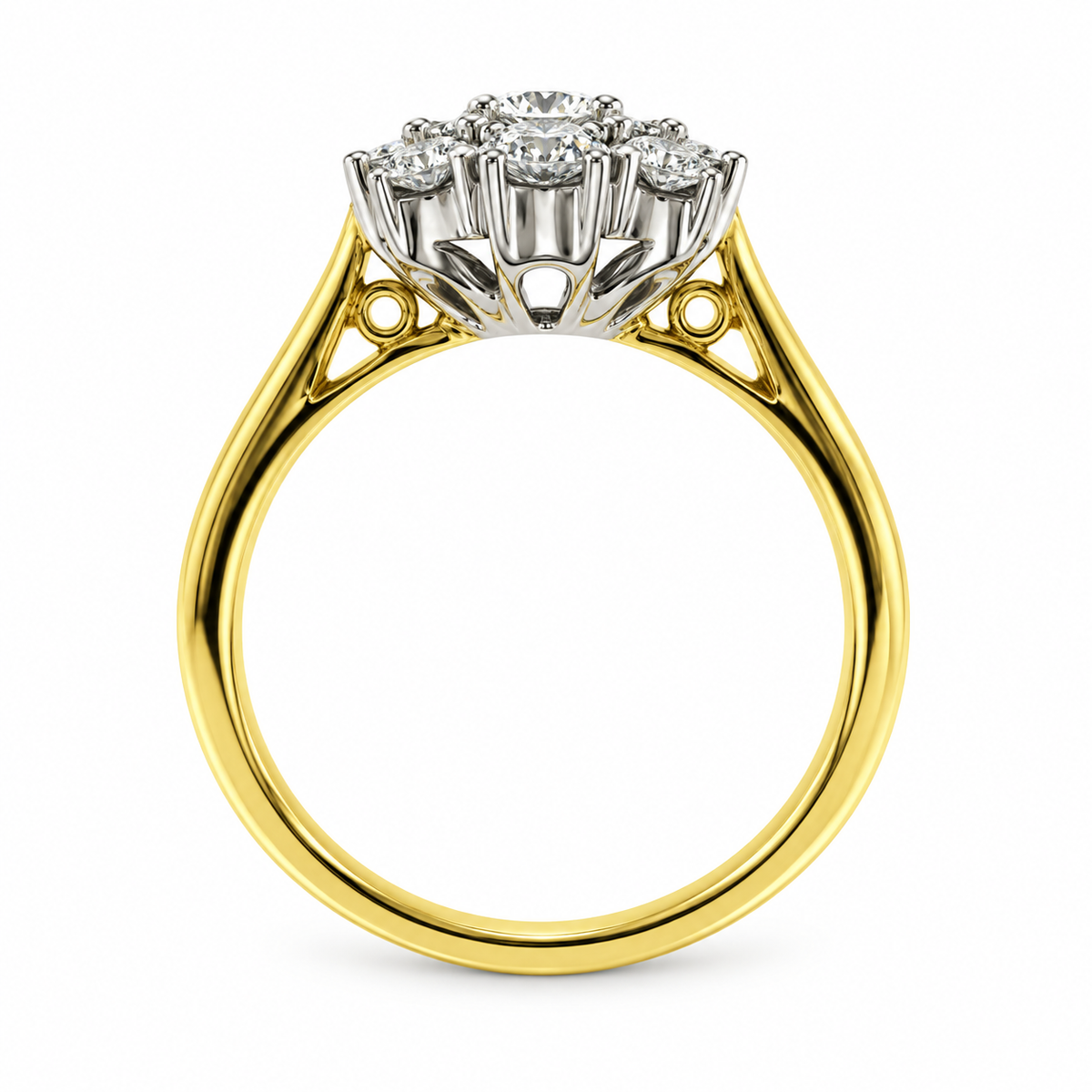 18ct Yellow & White Gold Baguette & Brilliant Cut Diamond Set Cluster Ring