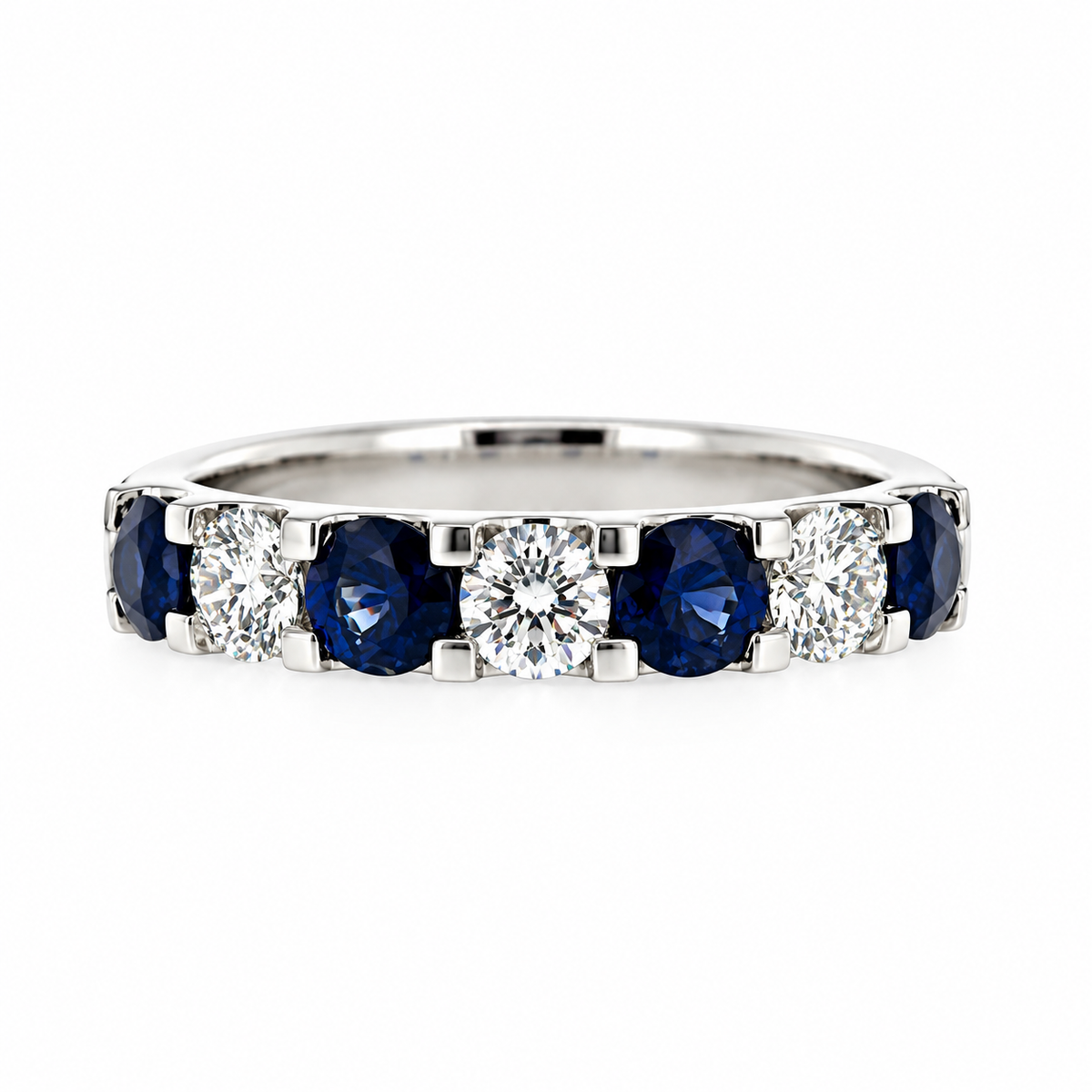 Platinum Sapphire & Diamond Seven Stone Half Eternity Ring