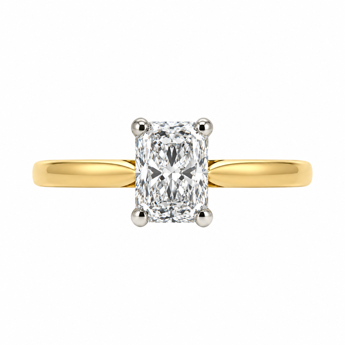 18ct Yellow Gold & Platinum Solitaire 4 Claw Set 0.70ct Single Stone Radiant Cut Diamond Ring