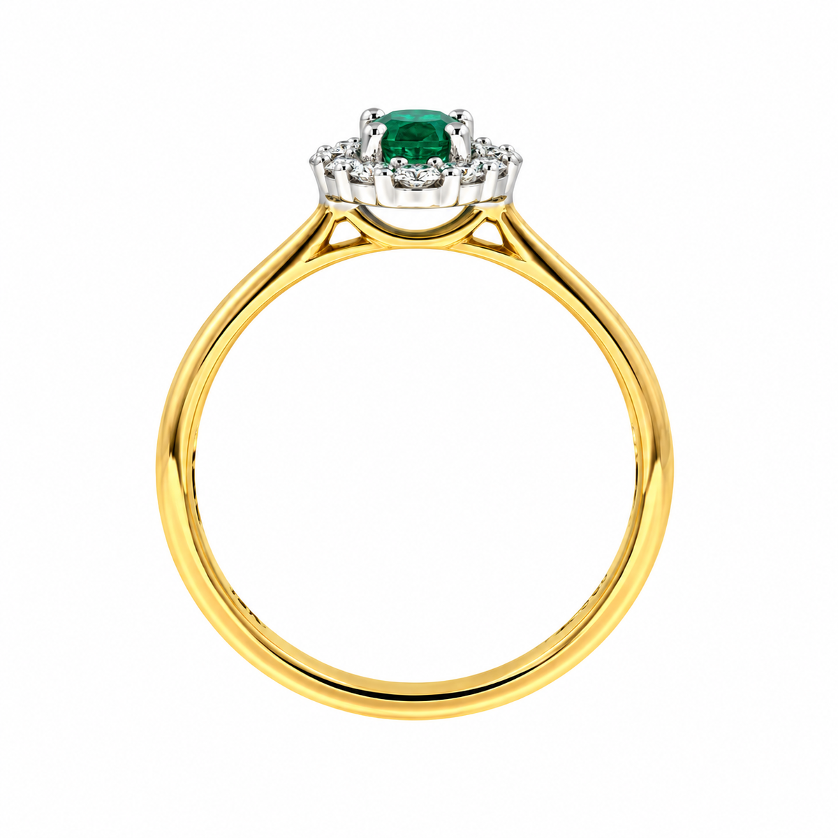 18ct Gold Oval Emerald & Diamond Set Cluster Ring