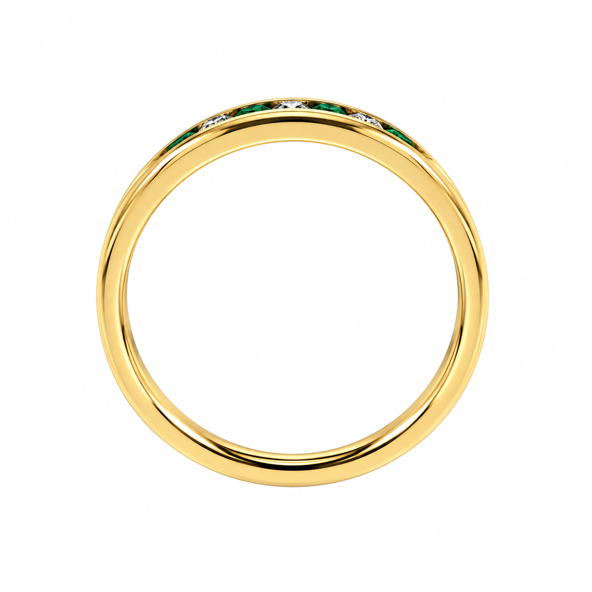 18ct Gold Emerald & Diamond Channel Set Half Eternity Ring