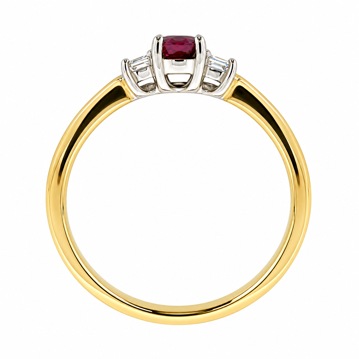 9ct Gold Ruby & Diamond Set Three Stone Trilogy Ring