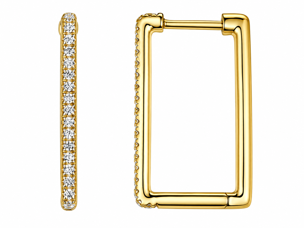 9ct Gold Claw Set Diamond Huggy Rectangular Hoop Earrings