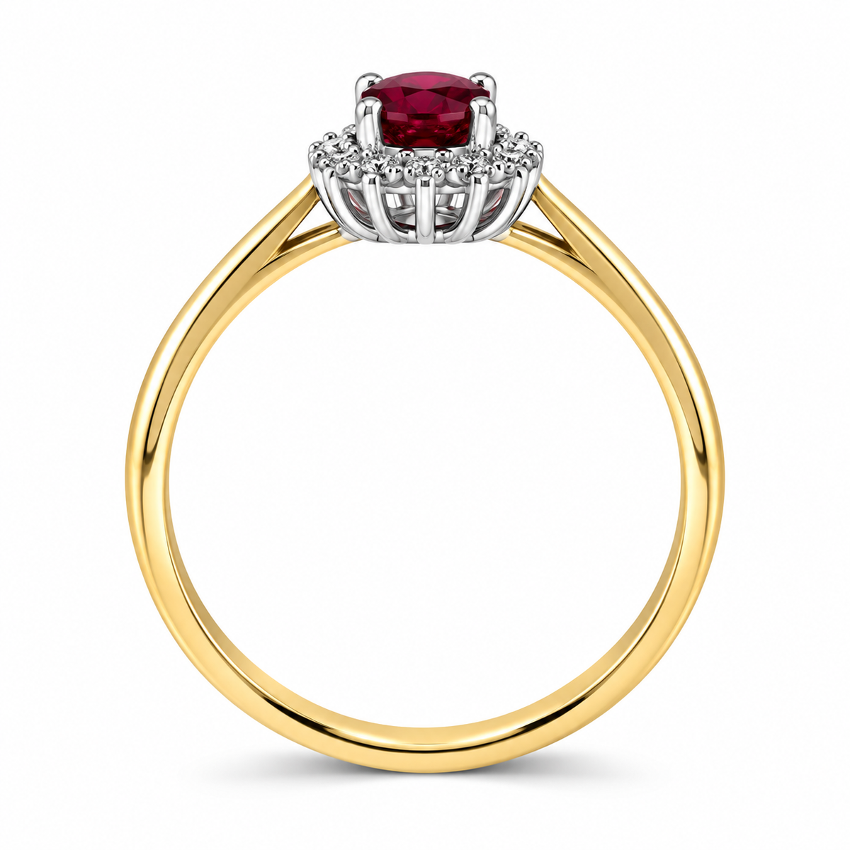 9ct Gold Oval Ruby & Diamond Set Cluster Ring