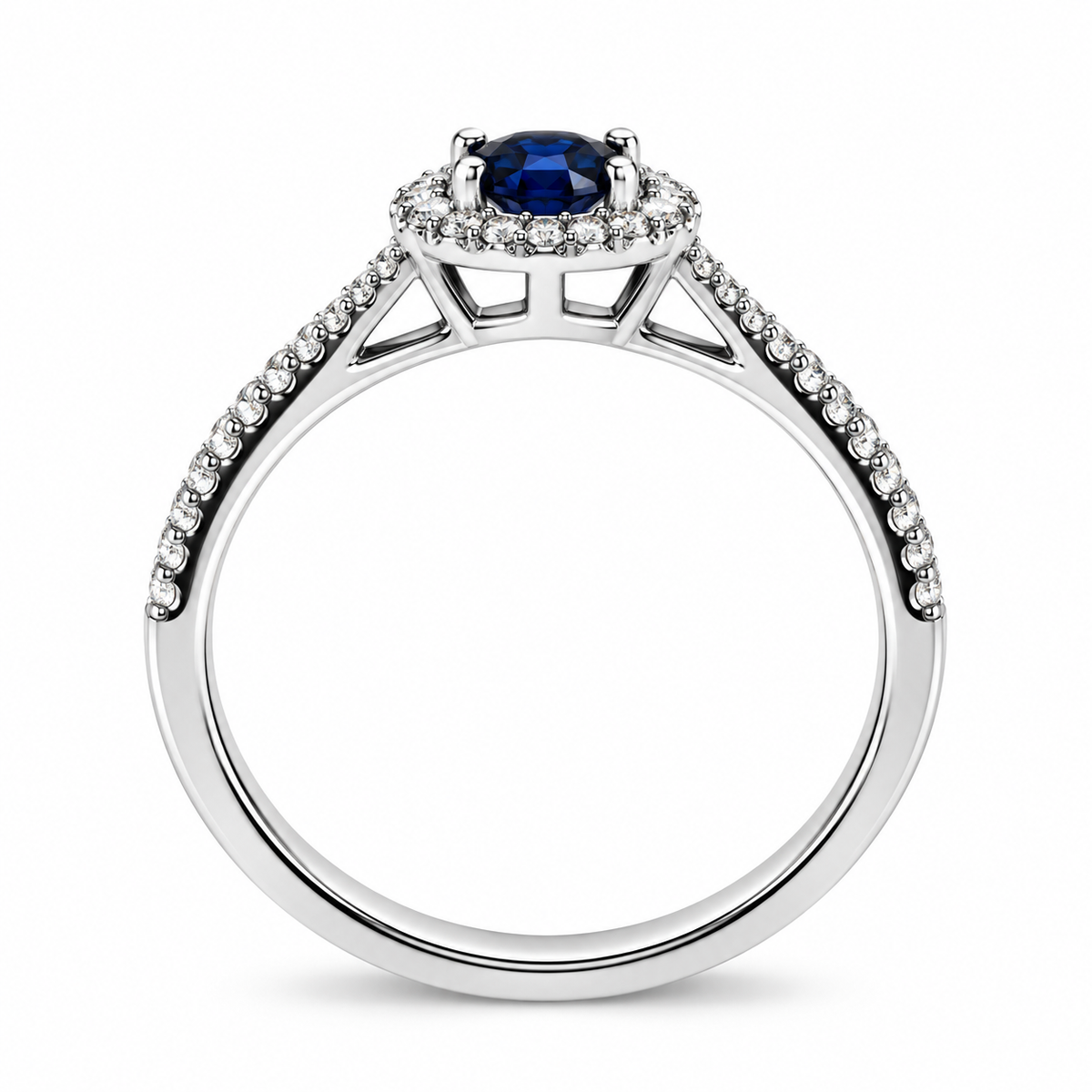 14ct White Gold Sapphire & Diamond Set Halo Cluster Ring