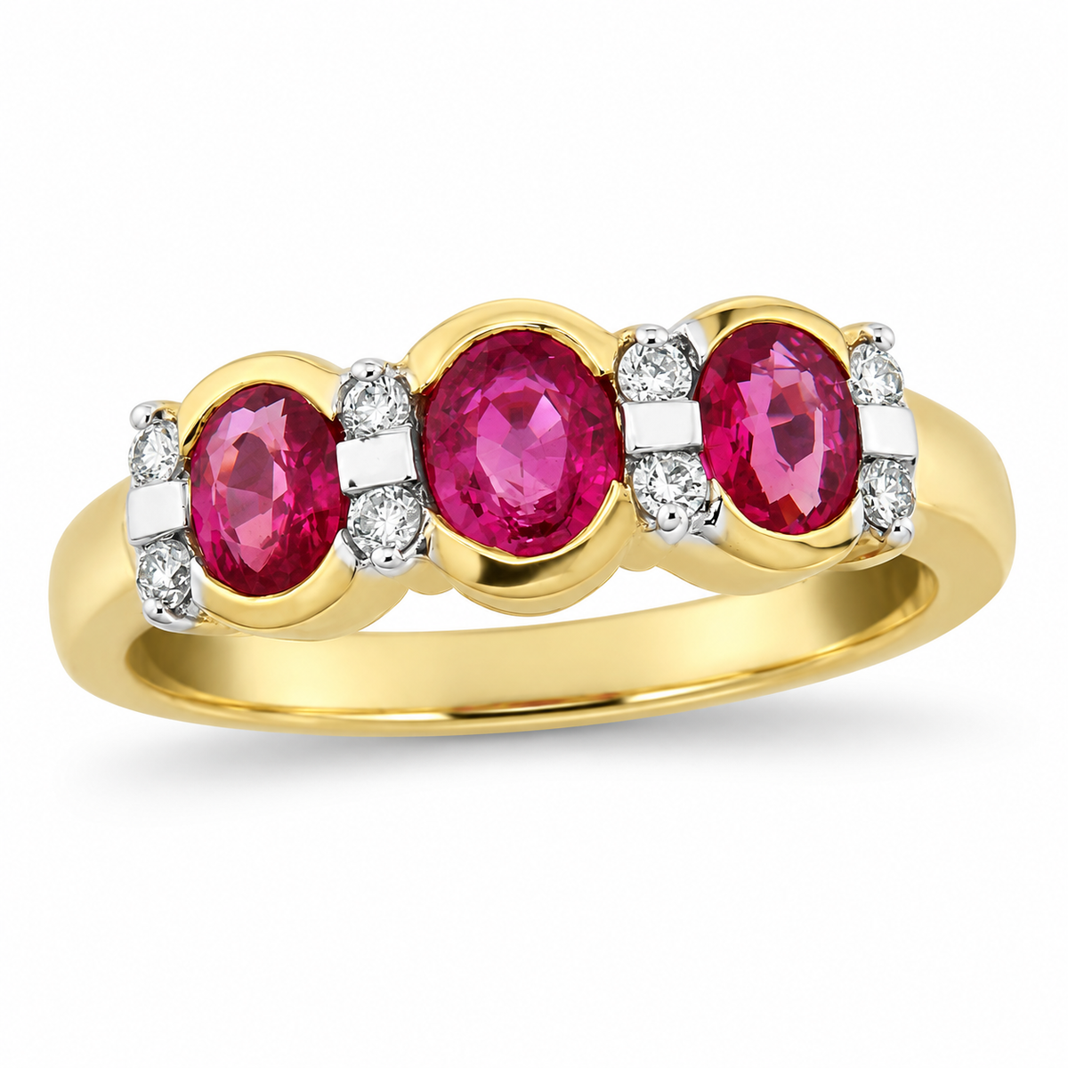 9ct Gold Graduated Oval Ruby & Diamond Set Dress Ring