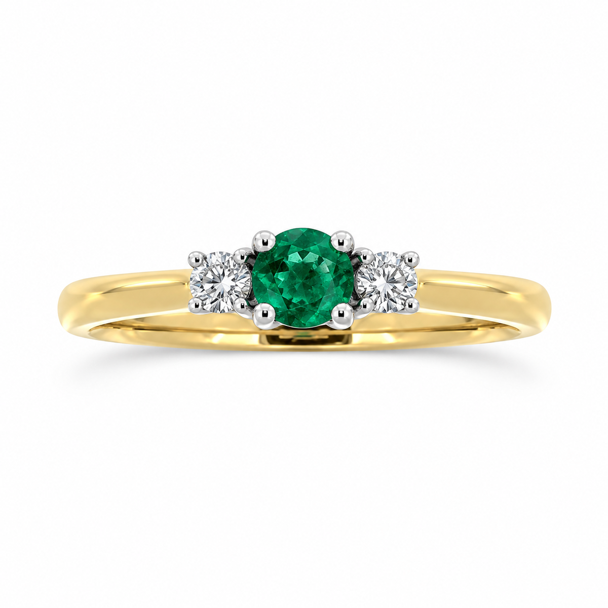 9ct Gold Emerald & Diamond Set Three Stone Trilogy Ring