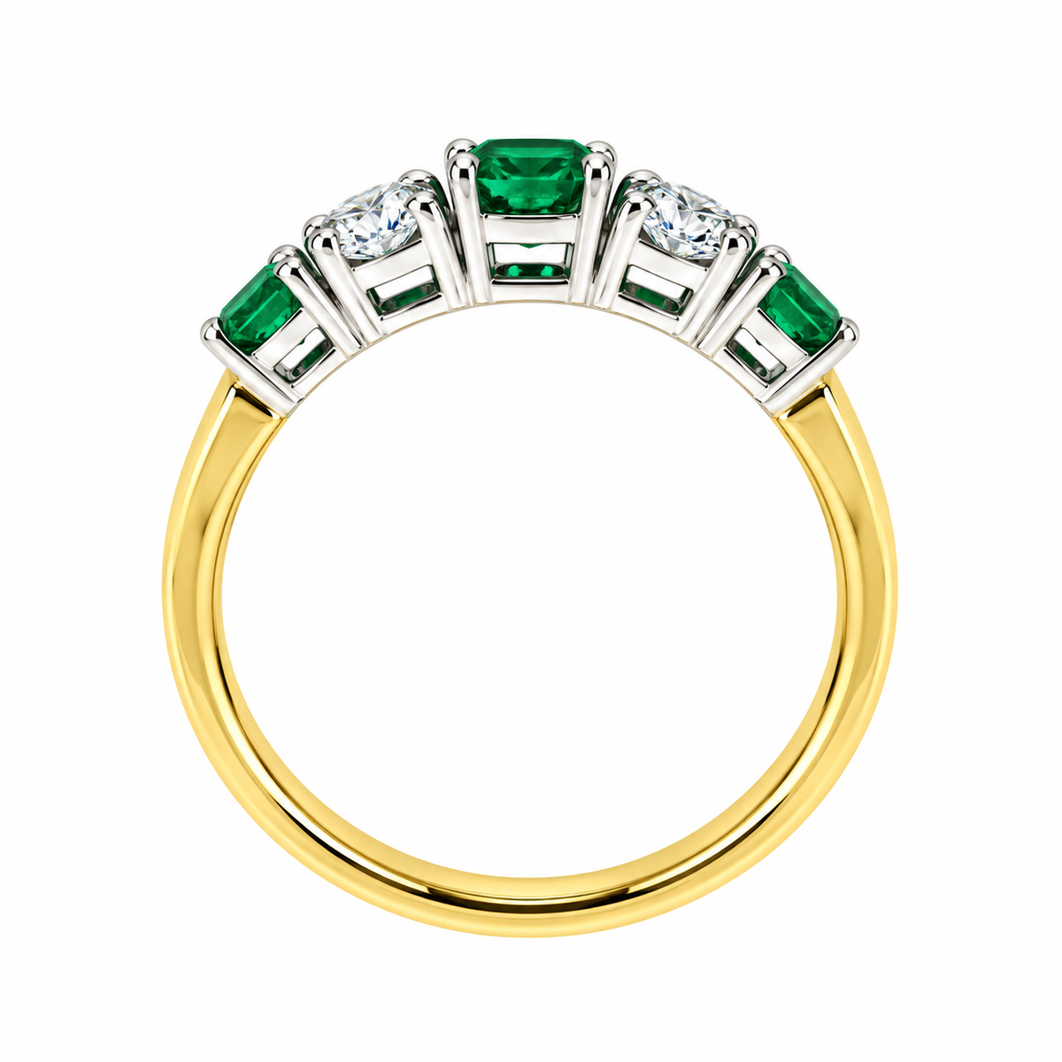 18ct Gold Graduated Emerald & Diamond Set Five Stone Half-Eternity Dress Ring