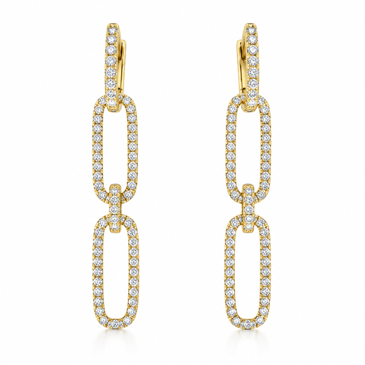9ct Yellow Gold Diamond Set Double Oval Drop Earrings