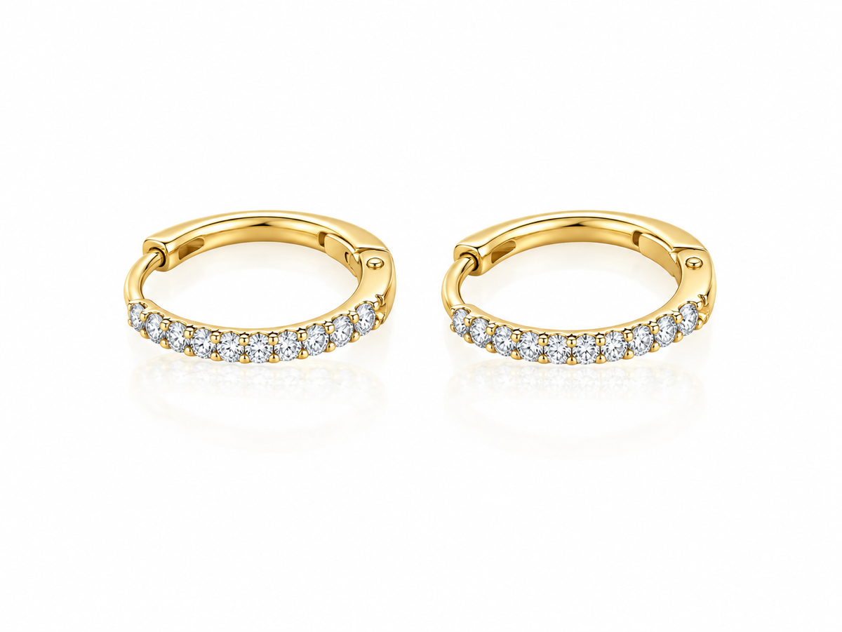 9ct Gold Claw Set Diamond Hoop Earrings