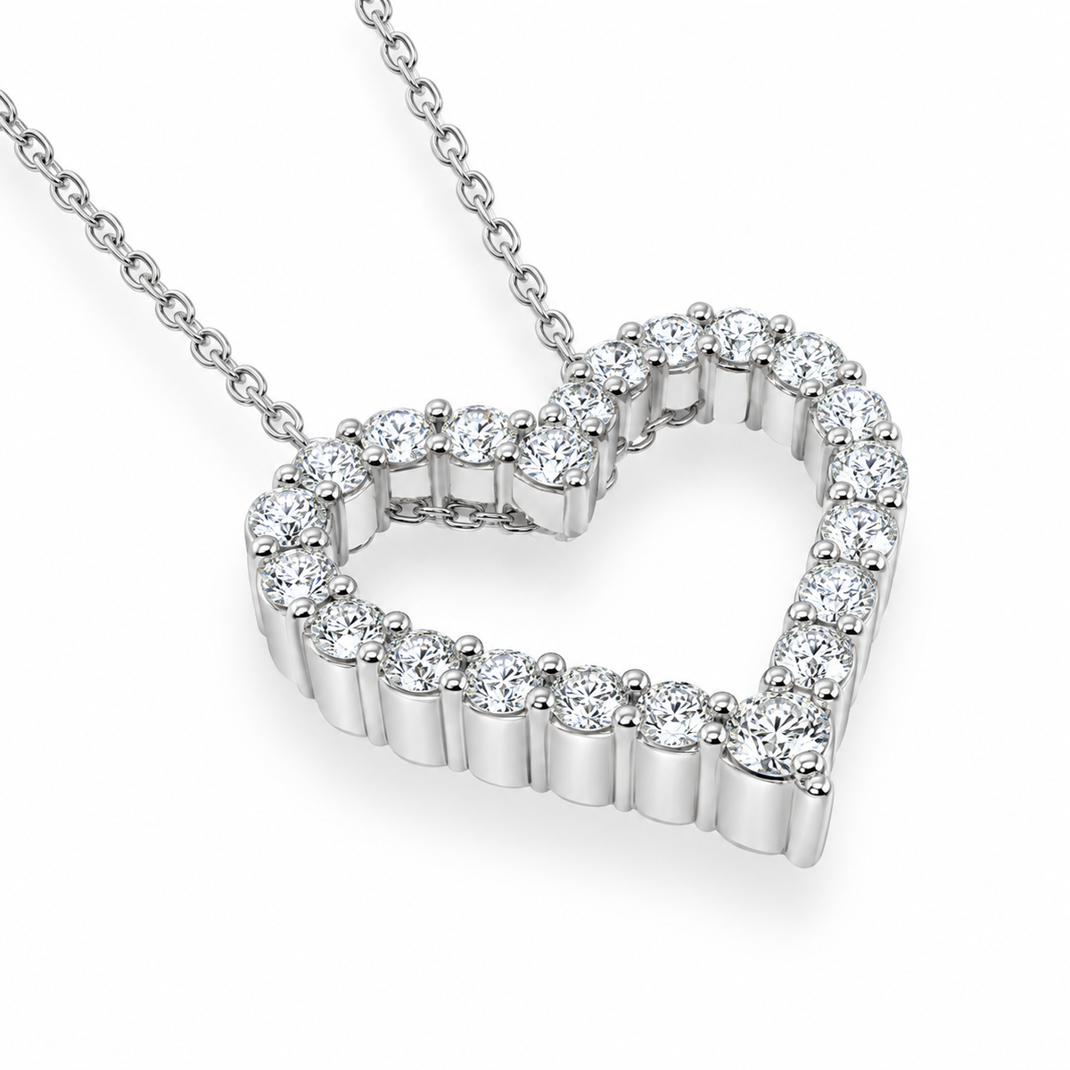18ct White Gold Diamond Set Openwork Heart Pendant Necklace