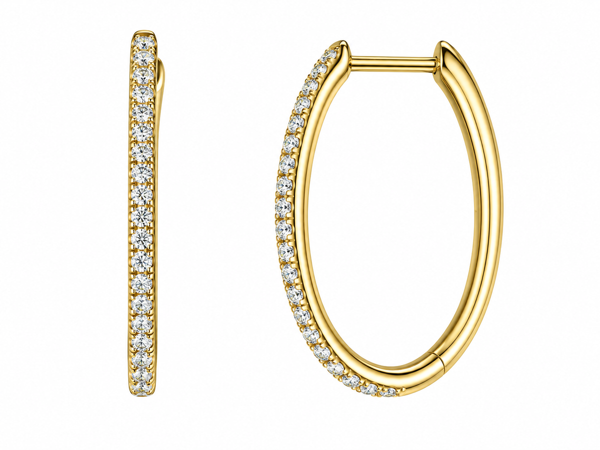 9ct Gold Claw Set Diamond Huggy Oval Hoop Earrings