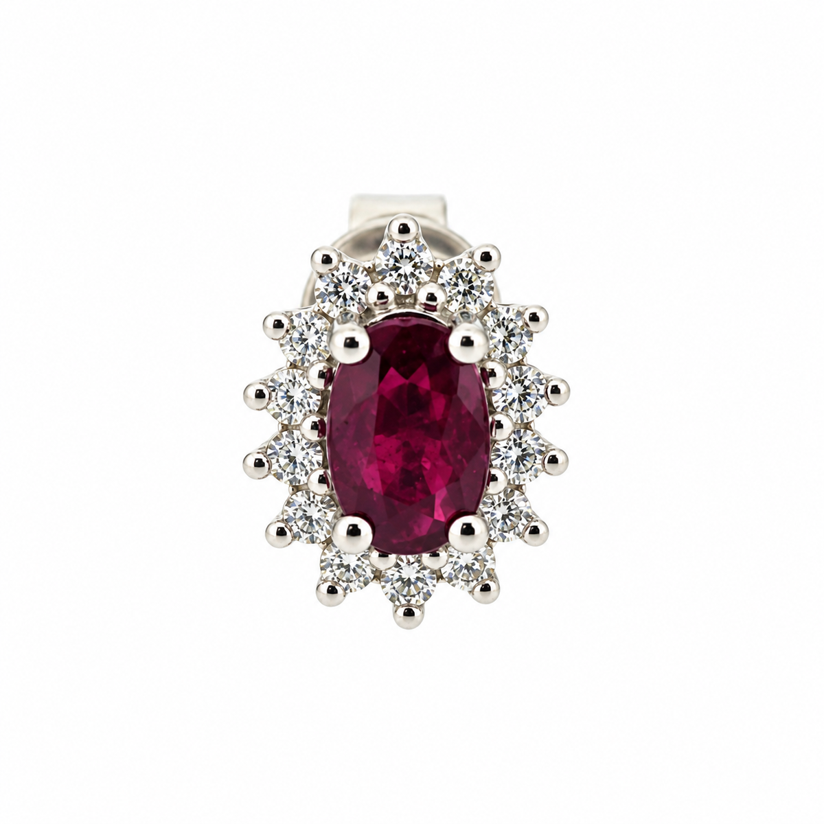 9ct White Gold Oval Ruby & Diamond Set Cluster Stud Earrings