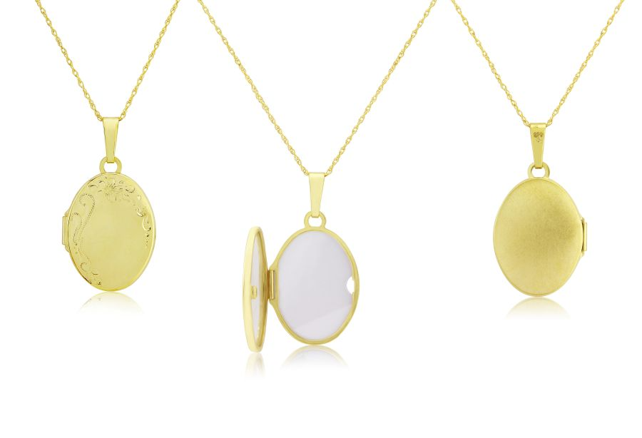 9ct Gold Hand Engraved Oval Locket Pendant Necklace