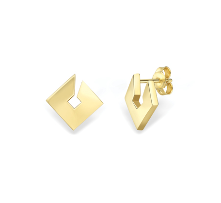 9ct Gold Open Square Swirl Stud Earrings