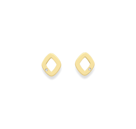 9ct Gold Diamond Shape Diamond Set Stud Earrings