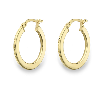 9ct Gold Diamond Cut Flat Hoop Earrings