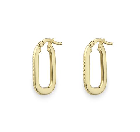 9ct Gold Diamond Cut Rectangular Hoop Earrings