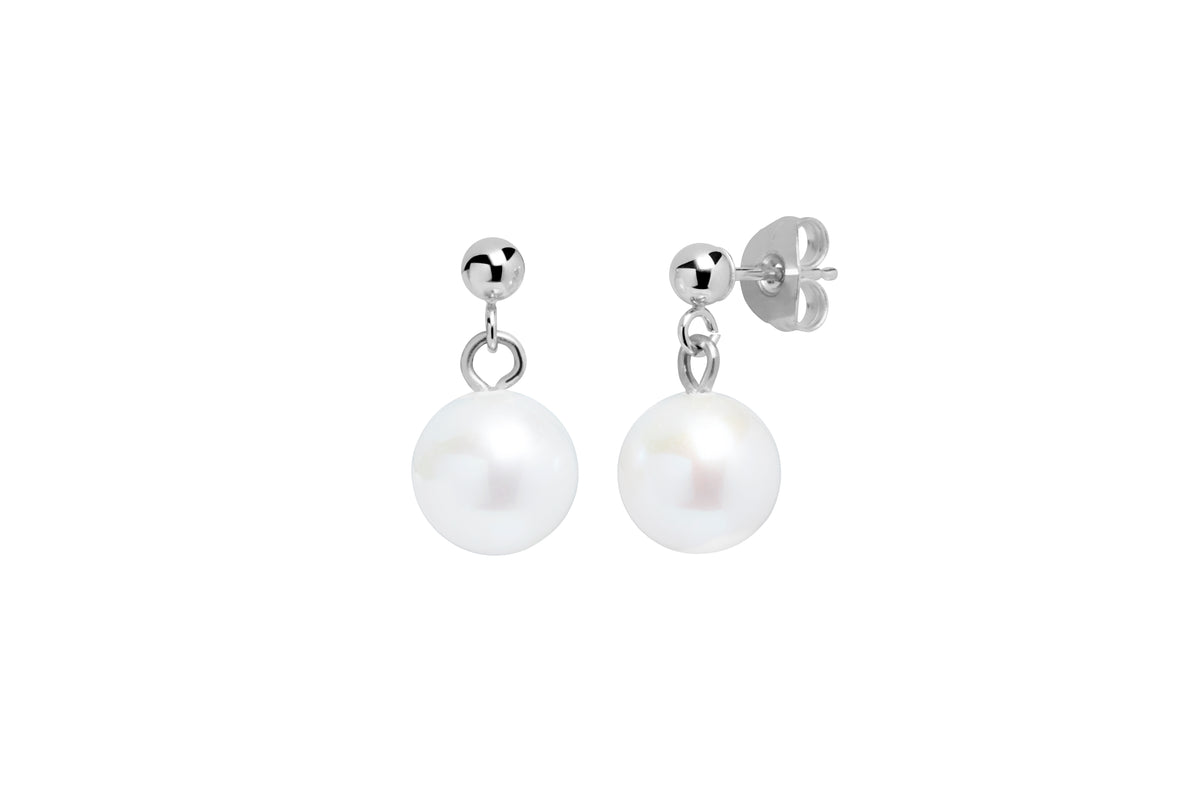 Sterling Silver 7.5-8mm Cultured Freshwater Pearl Drop Earrings