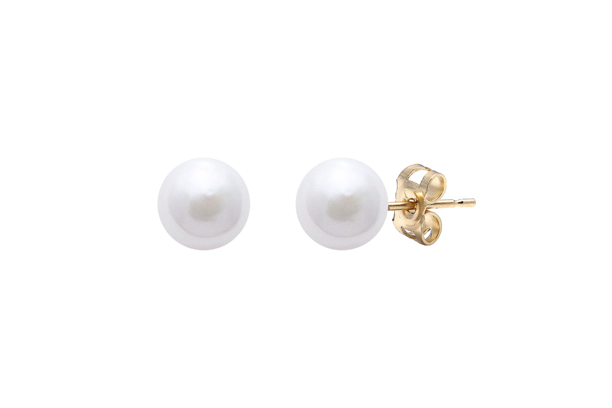 9ct Gold 6.5-7mm Cultured Japanese Akoya Pearl Stud Earrings