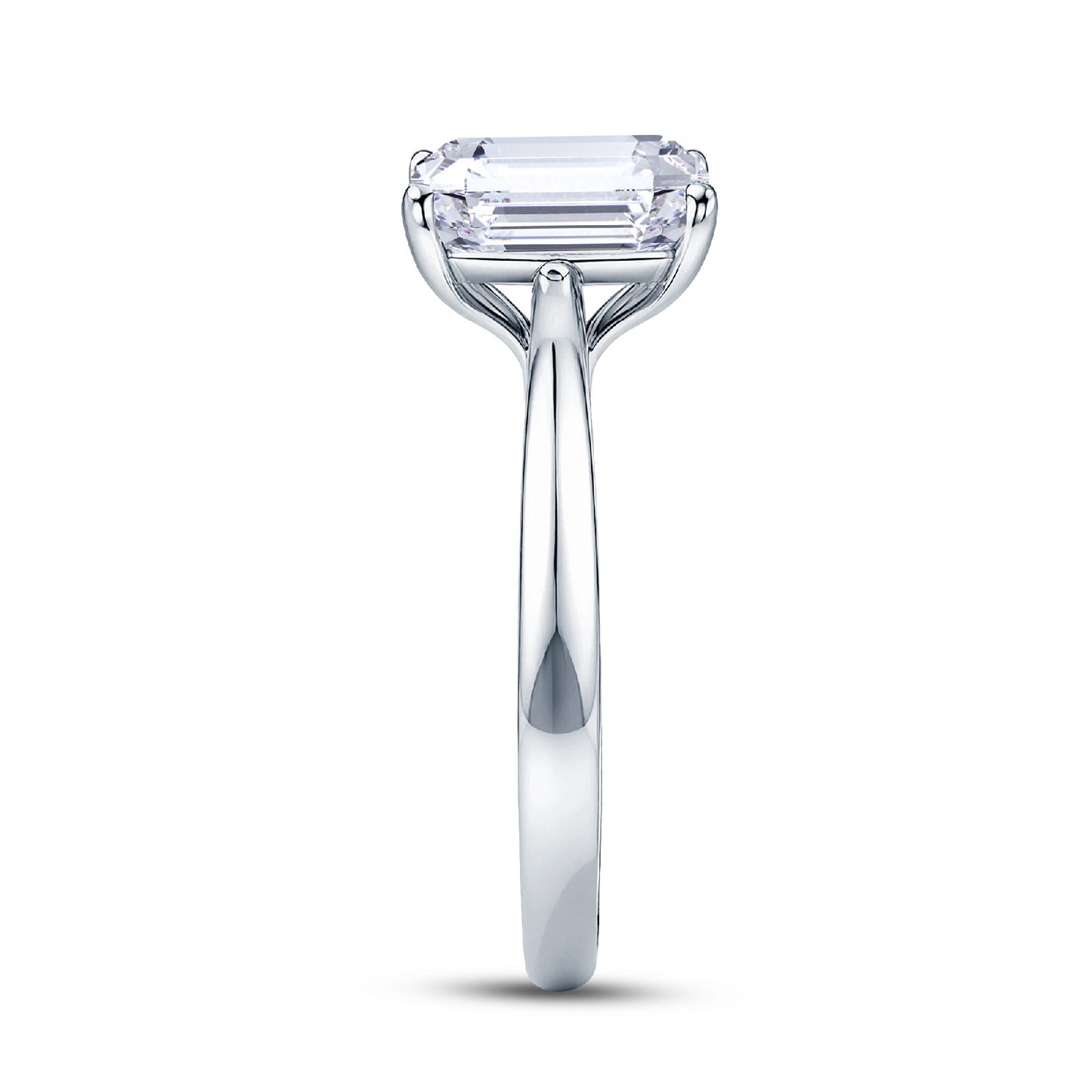 Platinum Solitaire 4 Claw Set 2.12ct Single Stone Emerald Cut Lab Grown Diamond Ring