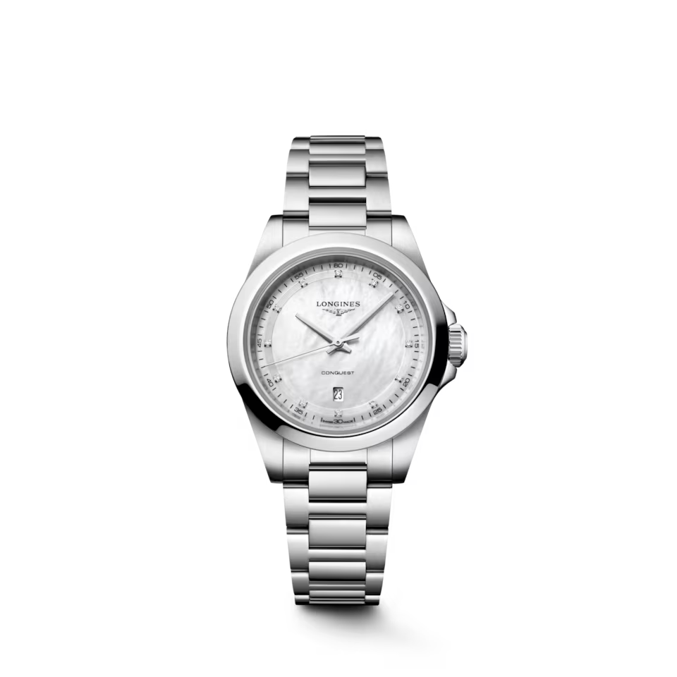 Longines Conquest Mother of Pearl Diamond Set Dial Stainless Steel Womens Quartz Watch L33504876