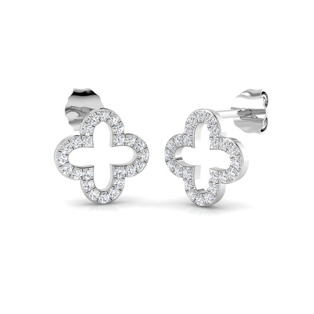 9ct White Gold Diamond Set Openwork Quatrefoil Cluster Stud Earrings