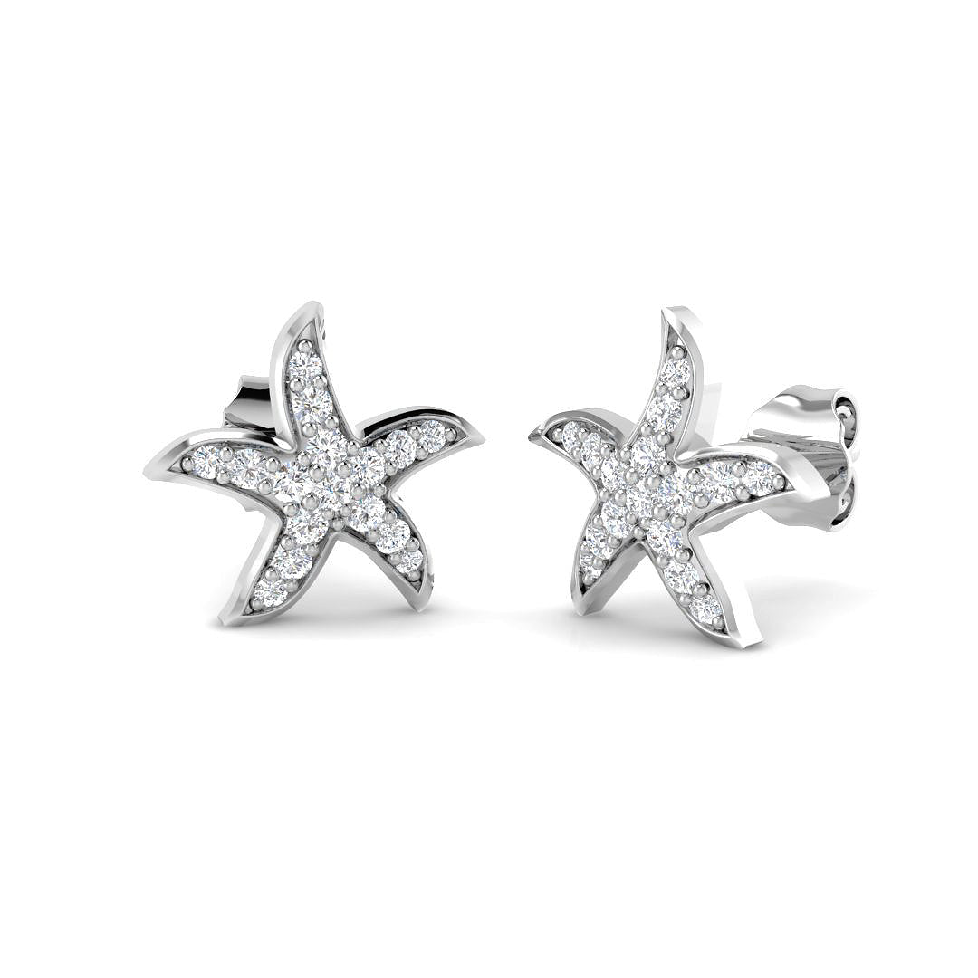 9ct White Gold Diamond Set Starfish Stud Earrings