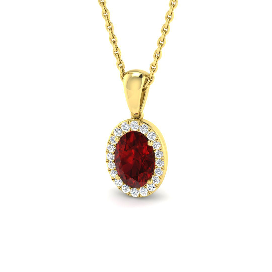 9ct Gold Ruby & Diamond Set Cluster Pendant Necklace